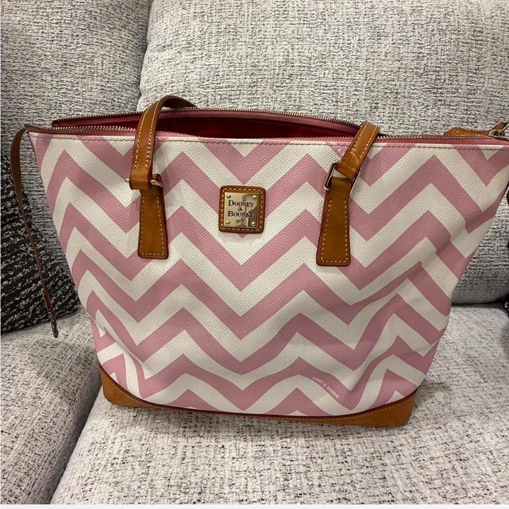 Dooney & Bourke Pink and White Chevron Tote